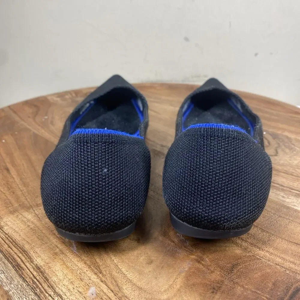Rothys The Point Womens Black And Blue Size 7.5 Slip On Fabric Knit Ballet Flats